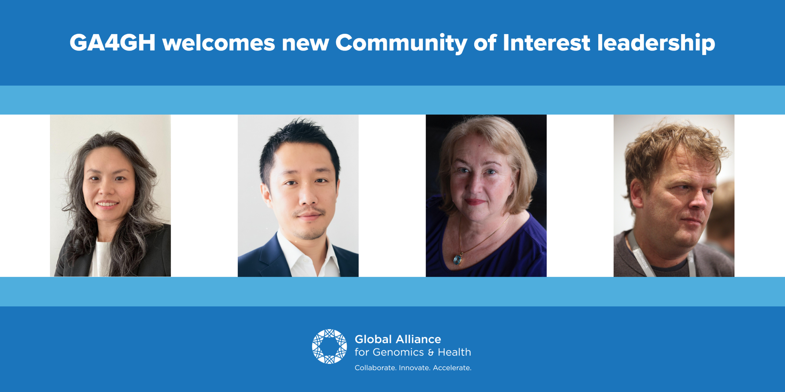 Headshots of Kelly Shen, Toyofumi Fujiwara, Ada Hamosh, and Andra Waagmeester